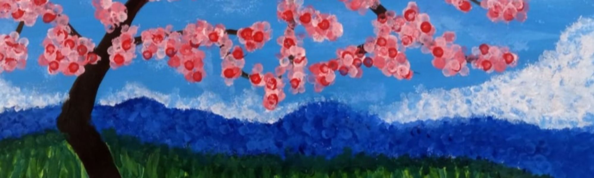 Painting of a tree with beautiful pink blossom